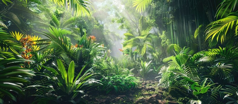 Tropical Rainforest and Eco-Friendly Technology. Vast Perspective for Banners or Ads.