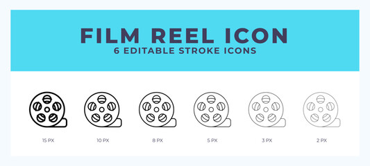 Film reel icon. Editable stroke line icon vector illustration.
