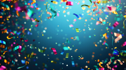 Festive confetti and colorful ribbons celebration background. Generative AI	