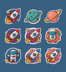 Space printable stickers clipart vector illustration set