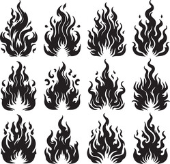 Naklejka premium Black fire set isolated on white background silhouette