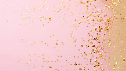 Fototapeta premium Golden glitter confetti on pink background. Generative AI 