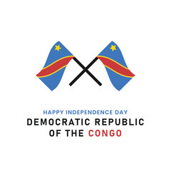 Congo Independence Day poster vector illustration. Two crossed Congolese flags on a pole. Flag of the Democratic Republic of the Congo.