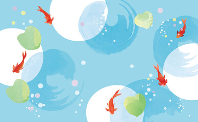 Obraz premium 青の爽やかな水彩風金魚 夏 水 