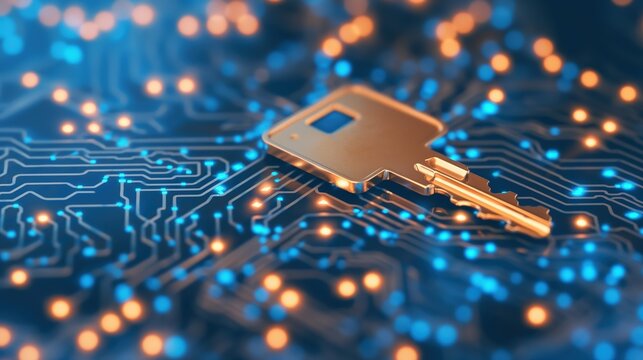 Key with an electronic chip for access control, advanced security, digital entry