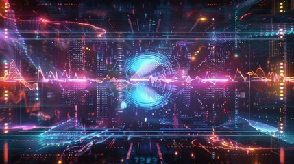 Obraz premium Digital abstract sound waves energy analyzing frequency elements Background wallpaper AI generated image