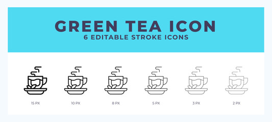 Green tea icon vector illustration. With editable stroke for web. App and more.