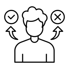 Decision Making icon. a person with 2 choices. outline icon