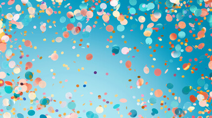 Colorful confetti falling against a bright blue background. Copy space. Generative AI	