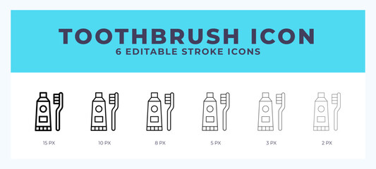 Toothbrushes line icon illustrations with editable strokes.