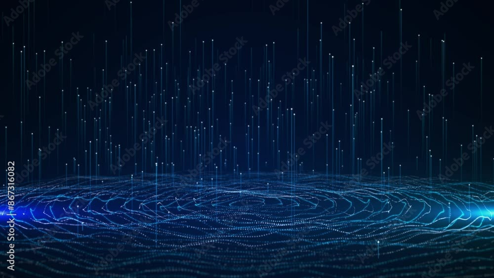 Aufkleber digital optical fiber sci-fi wave network flow particles, hi-tech mesh big data speed background. ab