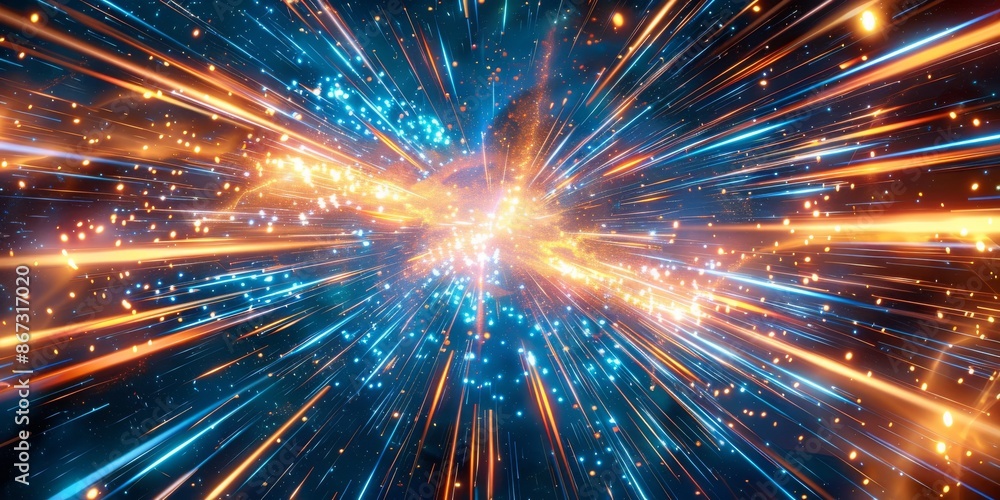 Poster cosmic space theme with sharp focus on the vibrant colors and movement