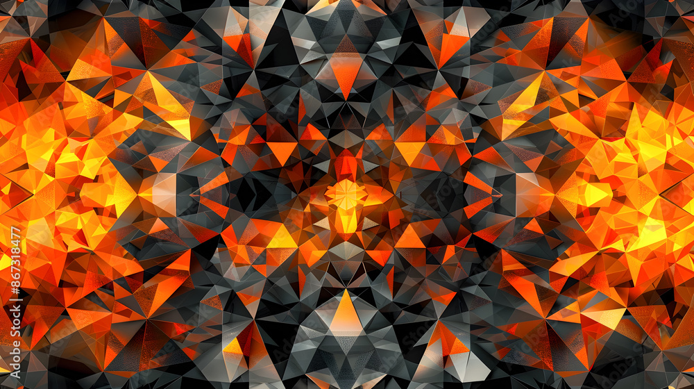 Poster captivating kaleidoscopic polygonal patterns with hypnotic movement and optical illusions