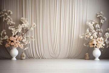 Floral Arrangement with White Curtains