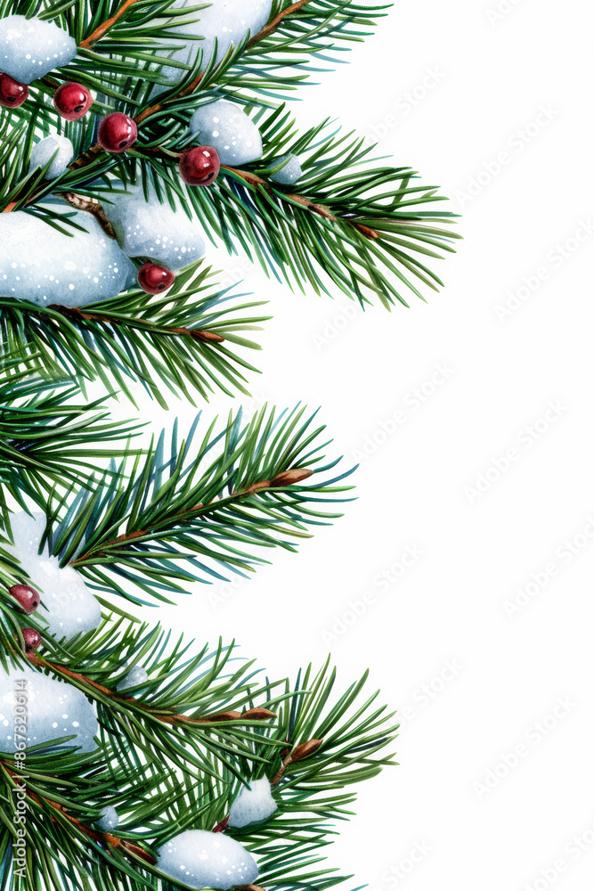 Poster a snow covered pine tree branch with delicate snowflakes creating an elegant winter themed border wa