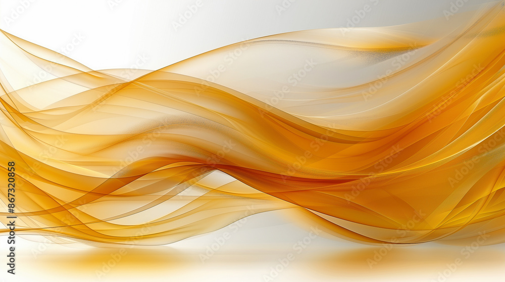 Poster golden translucent waves flow gracefully over a white background, creating a fluid, ethereal abstrac