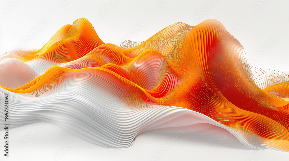 Poster vibrant orange and white waves create a dynamic, flowing abstract design with a smooth, layered text