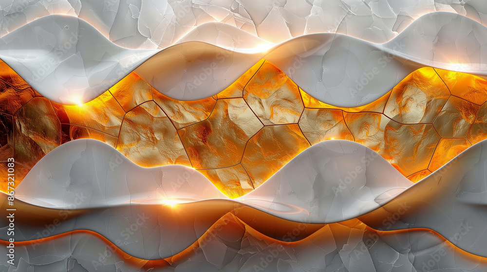 Aufkleber undulating white and gold textures interlace, creating a stunning abstract pattern with a warm glow 