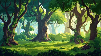 Enchanting Forest Landscape with Lush Green Trees and Sunlight, Digital Art