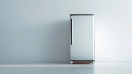 Small, empty refrigerator with modern design stands out on white background.