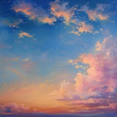 Painted Sunset Sky with Pink and Orange Clouds