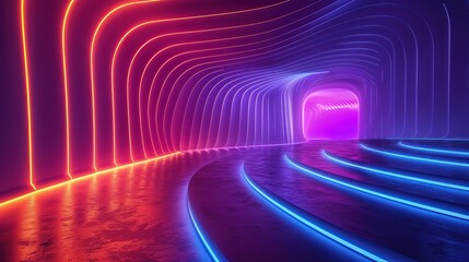 Glowing, road, blue and red waves on red, blue, black background, Generate AI.