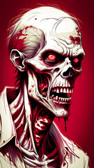 Ai generated sketch of a zombie on red color background