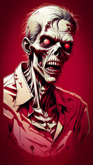 Ai generated sketch of a zombie on red color background