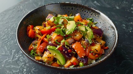 A stirfry dish bursting with vibrant colors and flavors all achieved with avocado oil that can handle high cooking temperatures without breaking down.