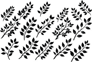 Fototapeta premium Set of black branch with leaves silhouette vector illustration 