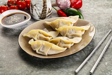 Japanese cuisine - dumplings gyoza with sauce