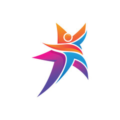 A logo combining stars and people with vibrant and cheerful colors. Symbolizes hope and success.