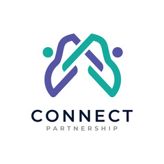 Initial letter m logo design with minimalist design concept. Connection partnership symbol.