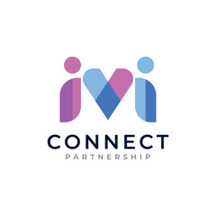 Initial letter m logo design with minimalist design concept. Connection partnership symbol.