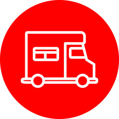 Motorhome Vector Line White Circle Red