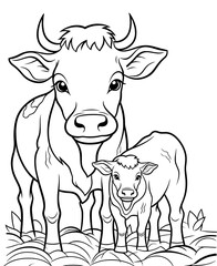 Fototapeta premium Cute cow cartoon coloring page illustration vector. For kids coloring book. cute cow colouring book image cartoon