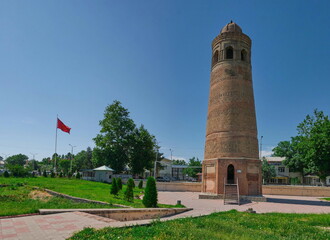 The ancient minaret built in the 11th-12th centuries in the city of Uzgen, Kyrgyzstan