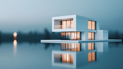 Futuristic house with AI foreclosure notice, result of bankruptcy