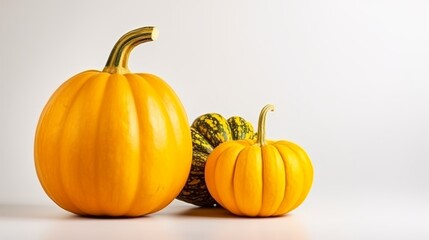 Obraz premium Vibrant closeup of a stunning pumpkin against a clean white background, perfect for fall decor