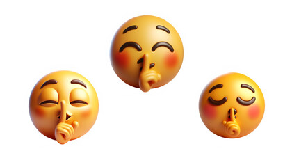 Fototapeta premium Three Shushing face 3D rendering emoji on transparent background