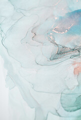 Abstract Teal and Silver Ink Swirls