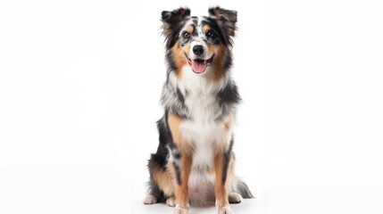 Australian Shepherd sitting on a white background