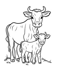 Fototapeta premium Cute cow cartoon coloring page illustration vector. For kids coloring book. cute cow colouring book image cartoon