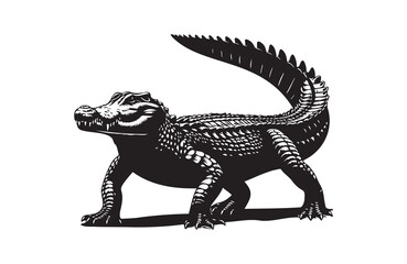 Fototapeta premium vector silhouette illustration of crocodile on white background
