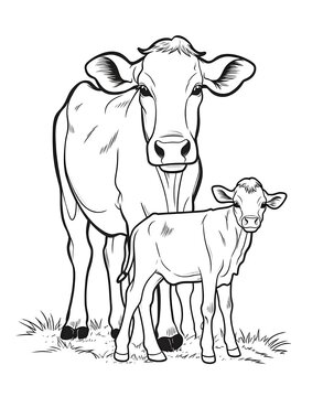 black and white cow and calf clip art preview