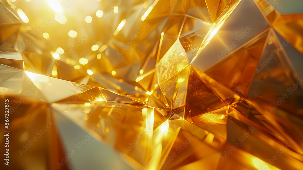 Poster gilded digital environment with precise angular shapes and seamless light shadow transitions