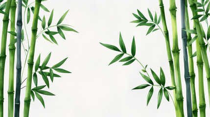 Watercolor illustration of serene Kyoto bamboo forest with vibrant green foliage and path bright simple watercolour 