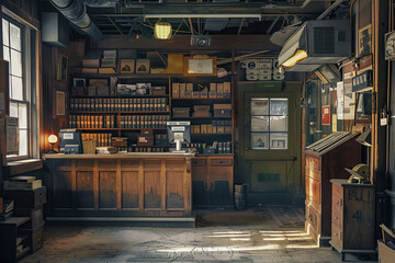 Interior of old post office for Post Office Day, national holiday