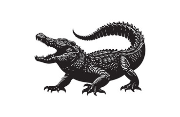 Fototapeta premium vector silhouette illustration of crocodile on white background