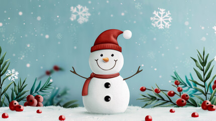 Obraz premium Winter watercolor frame featuring a playful snowman and delicate snowflakes festive cool tones watercolour illustration 